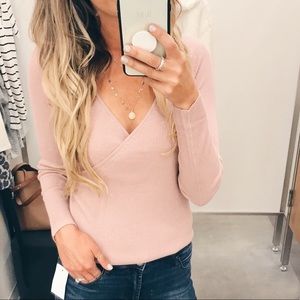 Leith Wrap Look Ribbed Sweater